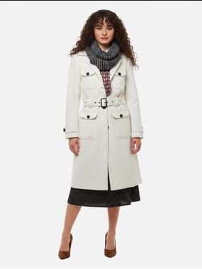 Esprit Women’s Ivory White Wool Blend Belted Button Down Coat size XL